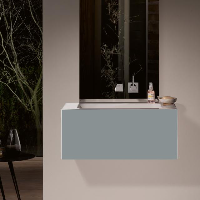 Alape WP.Folio washbasin with vanity unit with 1 pull-out compartment white/silk matt fossil grey, without tap hole