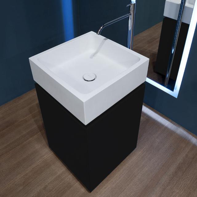 antoniolupi BLOKKO hand washbasin with vanity unit with 2 doors front matt black / corpus matt black, washbasin matt white