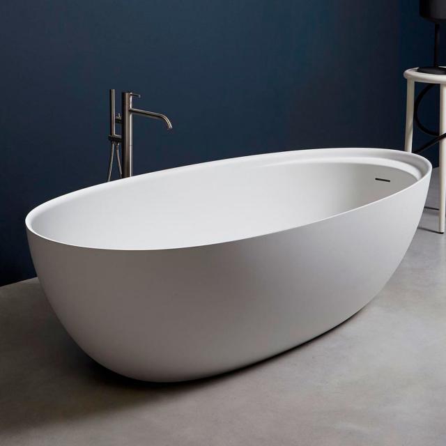 antoniolupi ECLIPSE freestanding oval bath matt white, waste set satin stainless steel