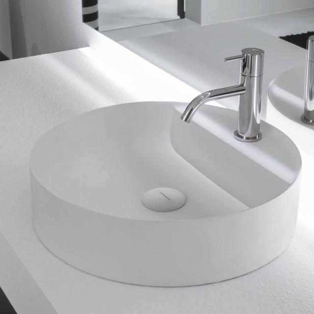 antoniolupi SIMPLOTONDO countertop washbasin matt white, with 1 tap hole, without overflow, waste valve matt white