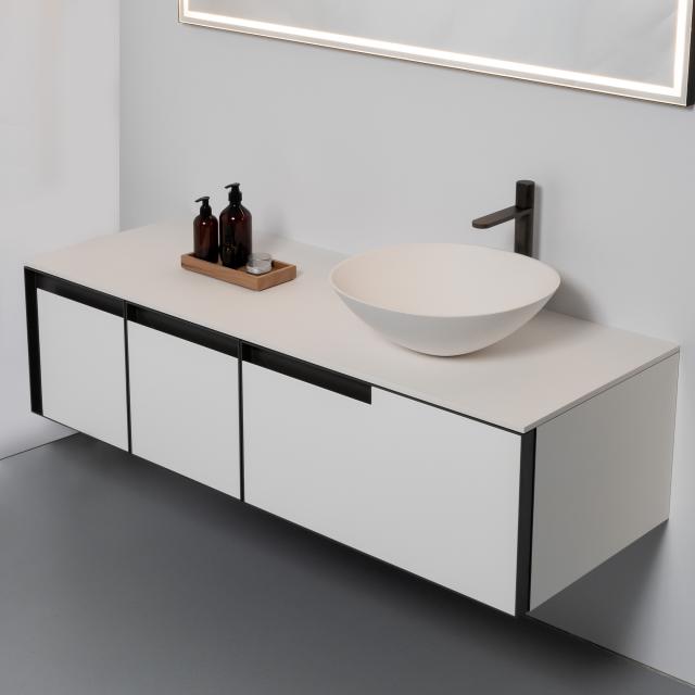 antoniolupi VELO washbasin with ATELIER vanity unit with 3 pull-out compartments with 1 tap hole