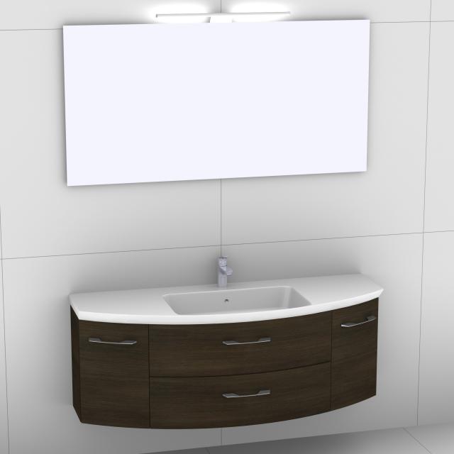 Artiqua 818 Block washbasin with vanity unit with 2 pull-out compartments and 2 doors and mirror with lighting textured mocha/mirrored