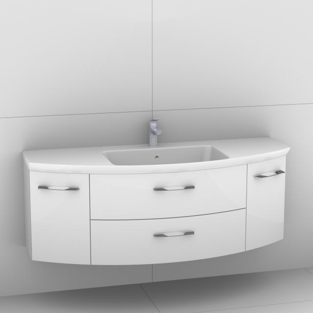 Artiqua 818 Block washbasin with vanity unit with 2 pull-out compartments and 2 doors white high gloss/white gloss