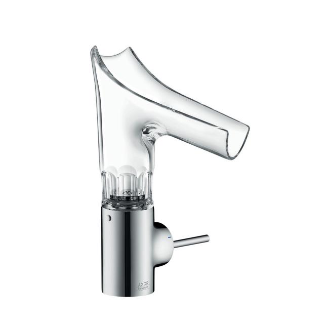 AXOR Starck V single lever basin mixer 140 with glass spout with facet cut with always-open waste valve, chrome