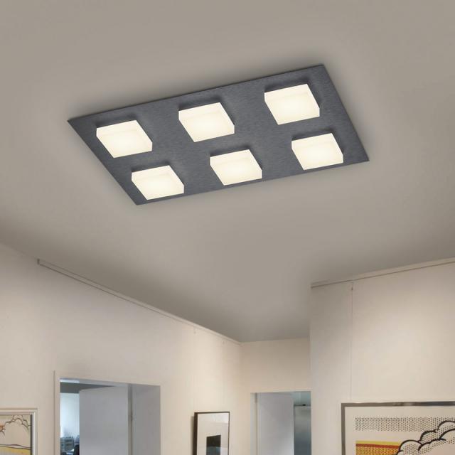 BANKAMP LUNO LED ceiling light with dimmer, 6 heads