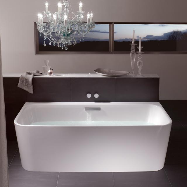 Bette Art I compact bath with panelling white bath, chrome waste set, with water inlet