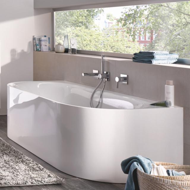 Bette Lux Oval I Silhouette back-to-wall bath with panelling white bath, chrome waste set