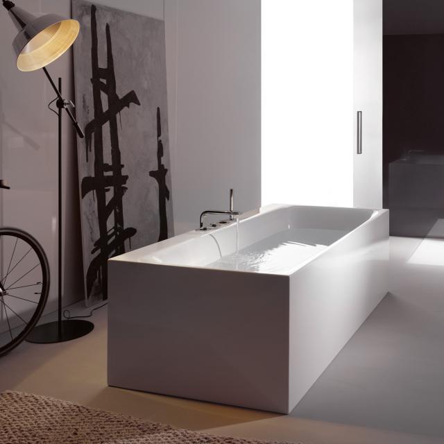 Bette Lux Silhouette Side freestanding rectangular bath white bath, with BetteGlaze Plus, chrome waste set, with water inlet