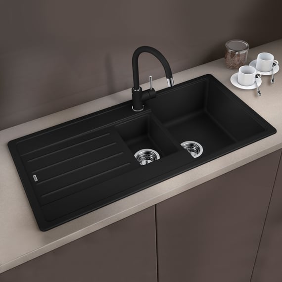 Couoko Küchenspüle – 76.2 X 55.9 Cm, Schwarz, Edelstahl, Einbau-Spüle