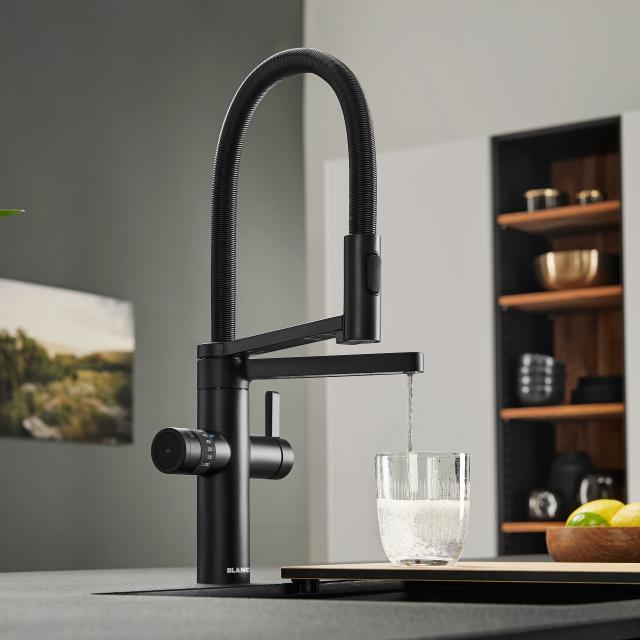 Blanco Evol-S Pro single-lever kitchen mixer tap, with soda water and filter system matt black