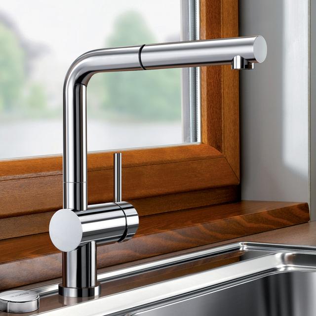 Blanco Linus-S-F single lever kitchen mixer, with pull-out spray, for front-of-window installation chrome
