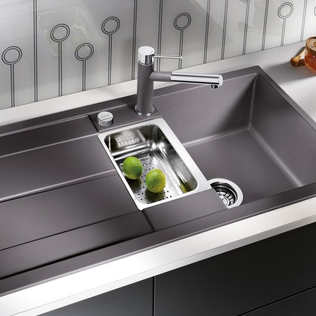 Blanco Metra 6 S kitchen sink with half bowl and drainer, reversible stone grey