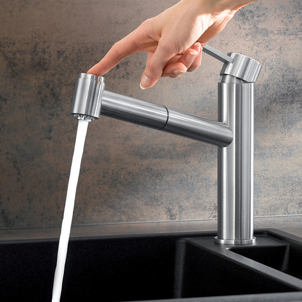 525124 Brushed Steel Low Pressure with a Pull-Out spout from Blanco Ambis-S Kitchen Sink tap