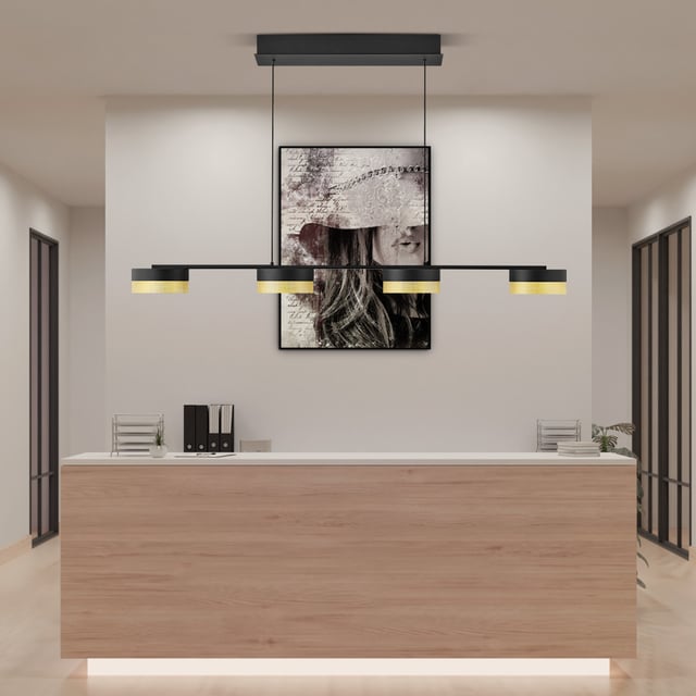 Lampada A Sospensione Led Marley Con Barra In Legno E Sei Cilindri Orientabili Gu10 Trio Lighting