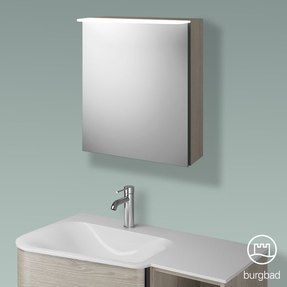 Burgbad Badu Mirror Cabinet With Led Lighting With 1 Door Corpus Flannel Oak Decor Anthracite Handle Strip Without Washbasin Lighting Sftu060lf3696g0196 Reuter
