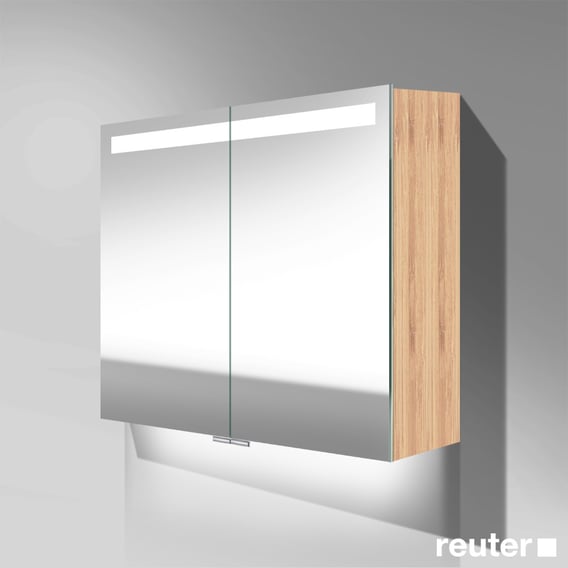 Burgbad Crono Mirror Cabinet With Led Lighting With 2 Doors Natural Bamboo With Washbasin Lighting Spfs080f1811 Reuter