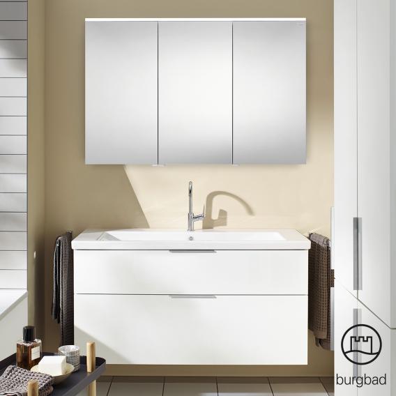 Burgbad Eqio bathroom furniture set 3, washbasin with vanity unit and mirror cabinet front white high gloss / corpus white gloss, bar handle chrome