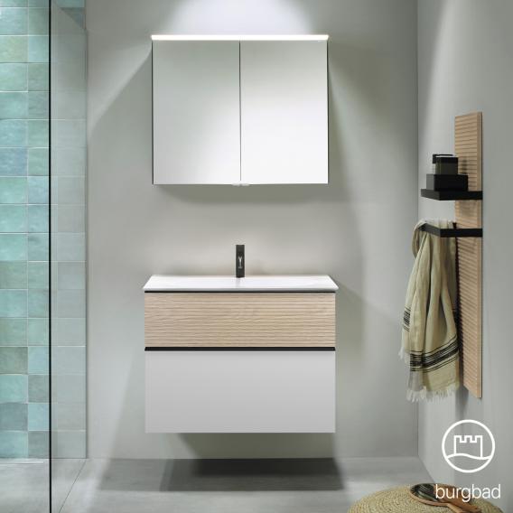 Burgbad Fiumo Bathroom Furniture Set, White Wood Dresser With Mirror Cabinet