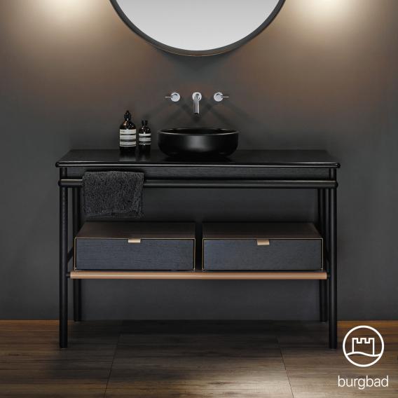 para ver Lírico grupo Burgbad Mya Lavabo à poser avec meuble sous-lavabo l : 120 cm, 2 tiroirs  Façade chêne noir/corps du meuble chêne noir/lavabo noir mat -  SFKH120F3192C0038 | REUTER