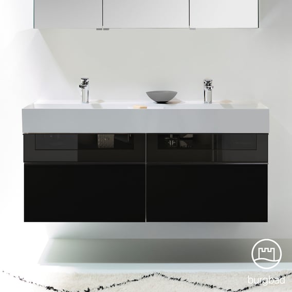 Burgbad Yumo Double Washbasin With Vanity Unit With 4 Pull Out Compartments Front Black High Gloss Bronze Corpus Black High Gloss Wb White Velvet Sfkm132f3195c0037 Reuter