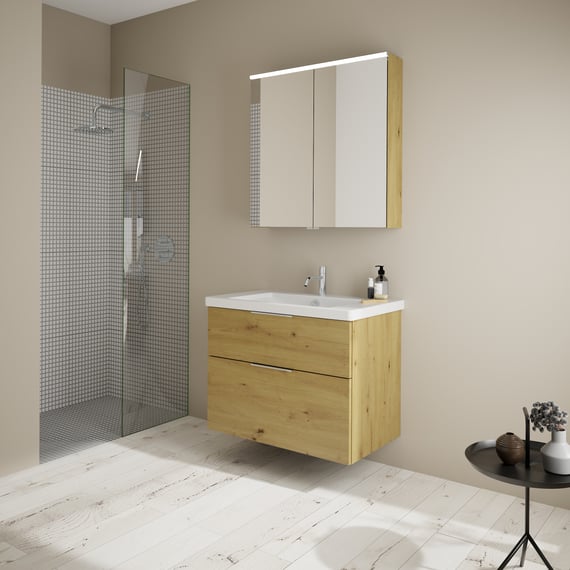 Set di mobili da bagno con lavabo effetto legno cachemire 80cm Izae