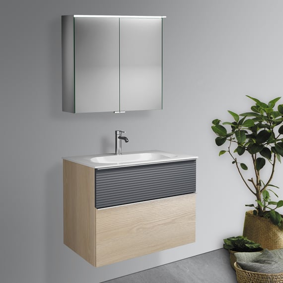 Alpenberger - Lavabo con mobiletto, colore: grigio, 55 cm di larghezza, lavabo da appoggio