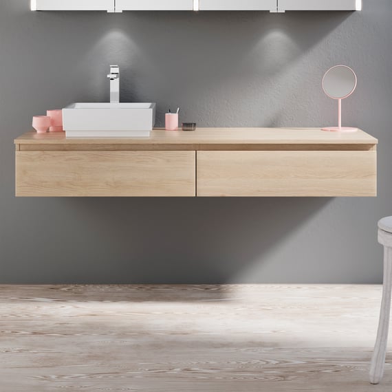 Coiffeuse Murale MIKA 110x40x20 Cm - 2 Tiroirs - Blanc Cachemire - Pour Chambre, Salle De Bain, Dressing