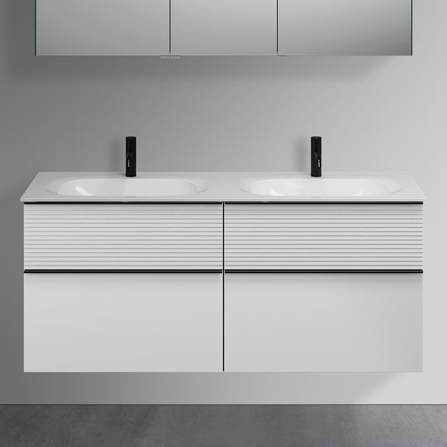 Lomadox Set Bagno Completo Con Lavabo In Ceramica E Armadio A Specchio LED, Antracite Satinato/Rovere, Larghezza 180 Cm