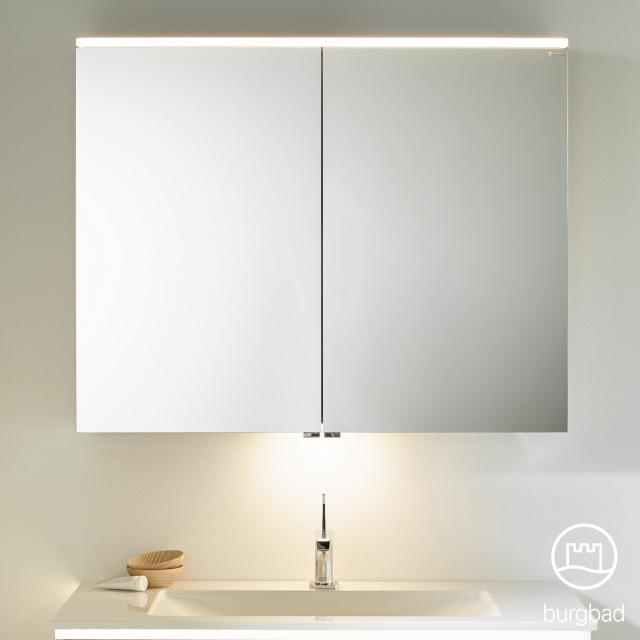 Burgbad Eqio Armoire de toilette avec éclairage LED, 2 portes blanc brillant, avec éclairage de lavabo