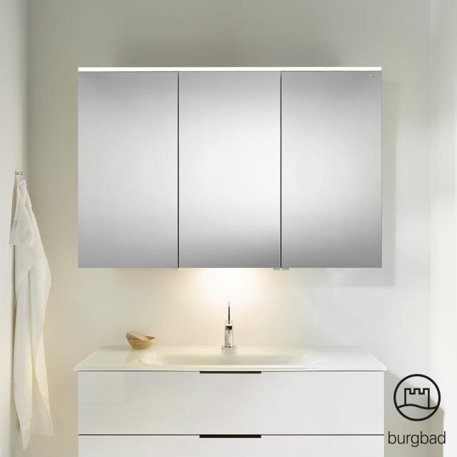 Burgbad Eqio mirror cabinet with lighting and 3 doors white gloss, with washbasin lighting