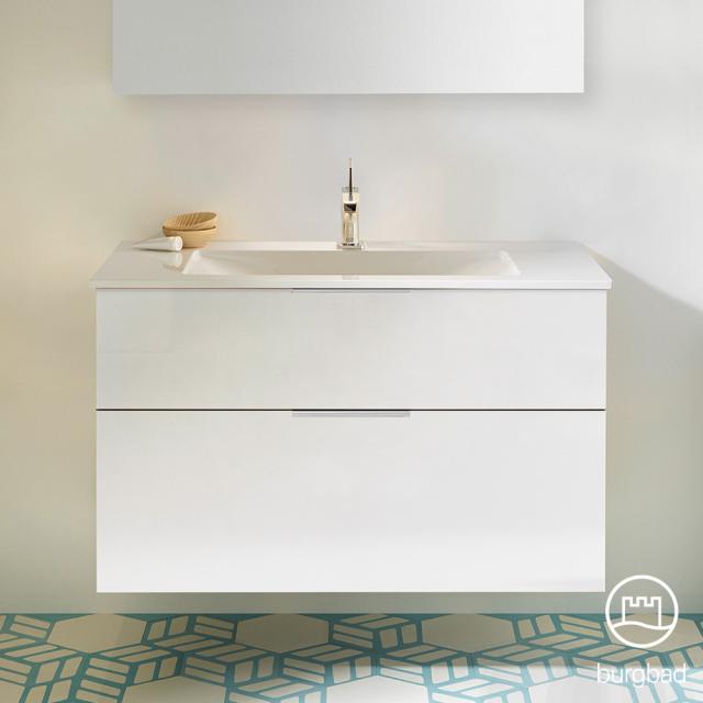 Burgbad Eqio washbasin with vanity unit with 2 pull-out compartments front white high gloss / corpus white gloss, handles chrome