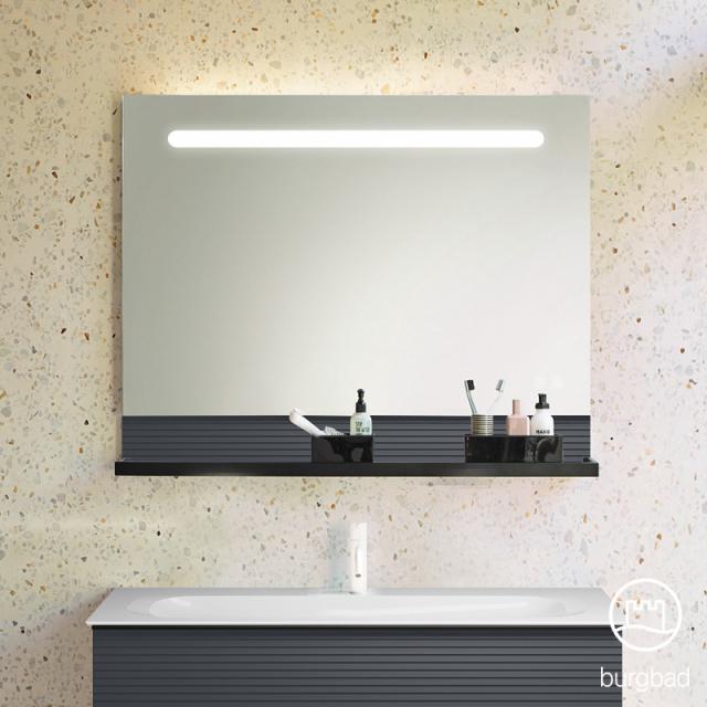 Burgbad Fiumo illuminated mirror with horizontal LED lighting soft matt graphite, rail black
