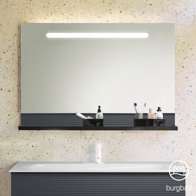 Burgbad Fiumo illuminated mirror with horizontal LED lighting soft matt graphite, rail black