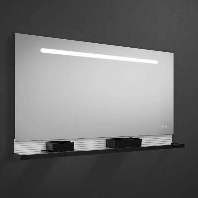 Burgbad Fiumo illuminated mirror with horizontal LED lighting matt white, rail black