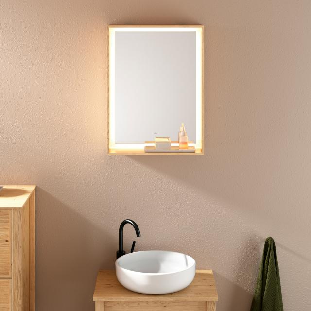 Burgbad Max mirror with LED lighting natural aste oak