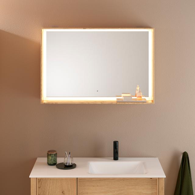 Burgbad Max mirror with LED lighting natural aste oak