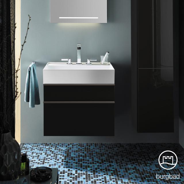 Burgbad Yumo washbasin with vanity unit with 2 pull-out compartments black high gloss, basin white