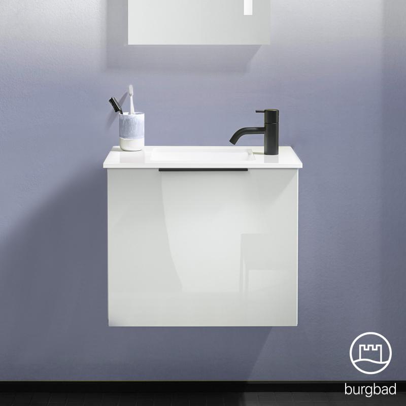Burgbad Eqio Lave-mains en verre avec meuble sous-lavabo, 1 abattant, SFPG052F2009C0001G0200