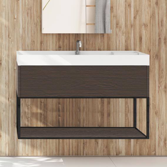Cosmic The Grid Washbasin With Vanity, Dark Wood Bathroom Vanity Units