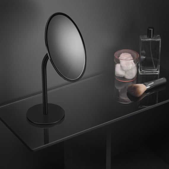 Specchio Ingranditore Da Tavolo Gedy Anna, Nero Opaco, Doppia Faccia 1x/5x, Diametro 16,3 Cm
