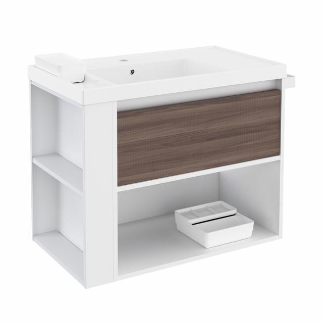 Cosmic b-smart washbasin with vanity unit and 1 pull-out compartment and 1 compartment front ash/white / corpus white / WB white