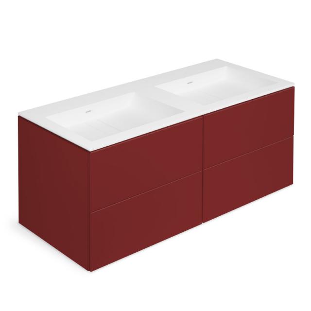 Cosmic Block double washbasin with vanity unit with 4 pull-out compartments front matt ruby / corpus matt ruby