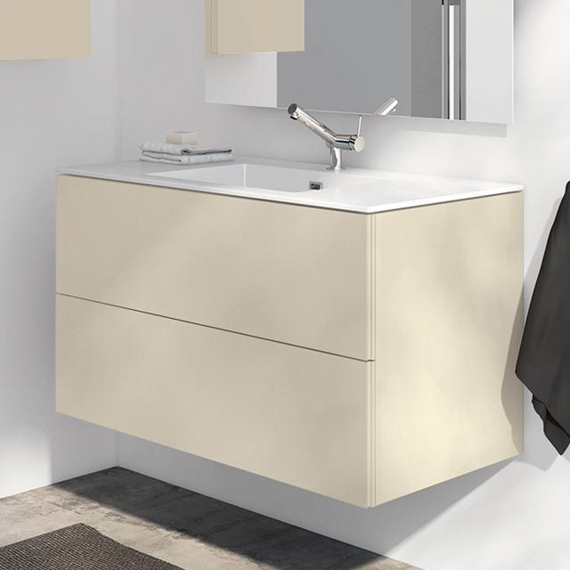 Cosmic block evo washbasin with vanity unit with 2 drawers front matt light cream / corpus matt light cream / WB white gloss
