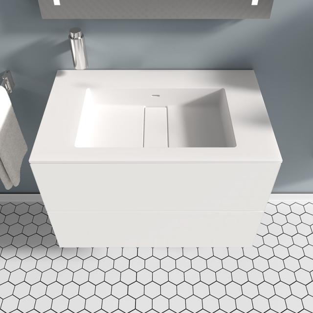 Cosmic Block washbasin with vanity unit with 2 pull-out compartments front matt white / corpus matt white / WB matt white