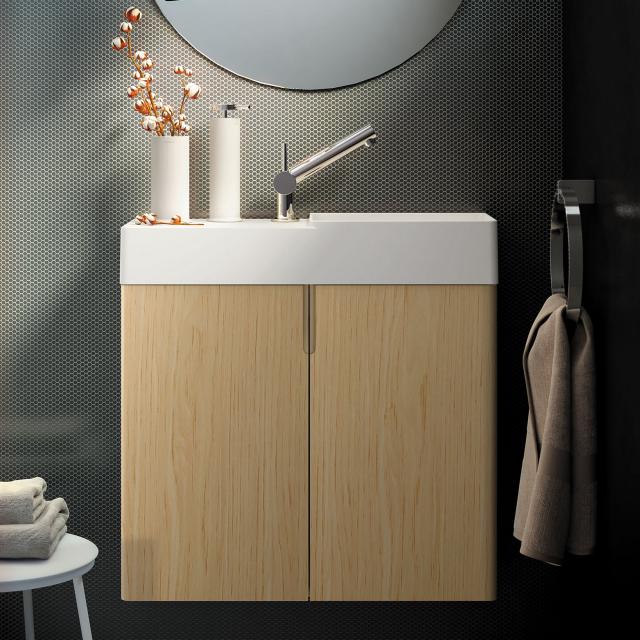 Cosmic fancy hand washbasin with vanity unit with 2 doors matt white, oak