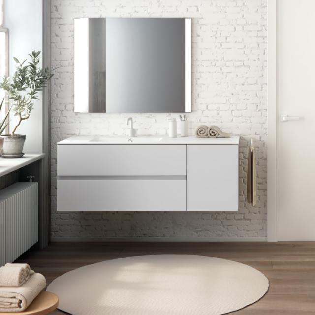 Cosmic Mod washbasin with vanity unit with 2 pull-out compartments and 1 door front matt white / corpus matt white