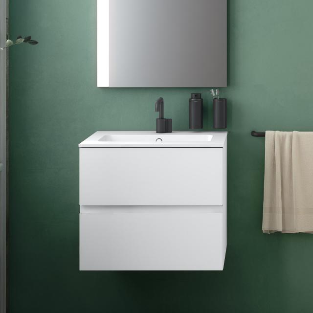 Cosmic Mod washbasin with vanity unit with 2 pull-out compartments front matt white / corpus matt white