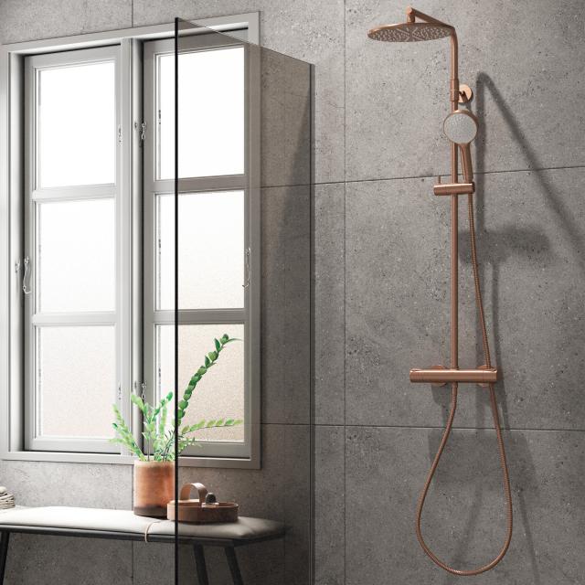 Damixa Silhouet Colonne de douche thermostatique avec flexible de douche métallique cuivre brossé/blanc
