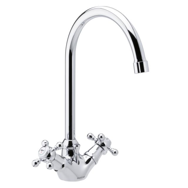 Damixa Tradition two handle basin fitting with C-shaped spout with pop-up waste set