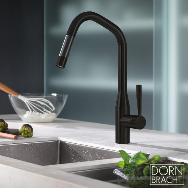 Dornbracht Sync single-lever kitchen mixer tap, with pull-out spout matt dark platinum